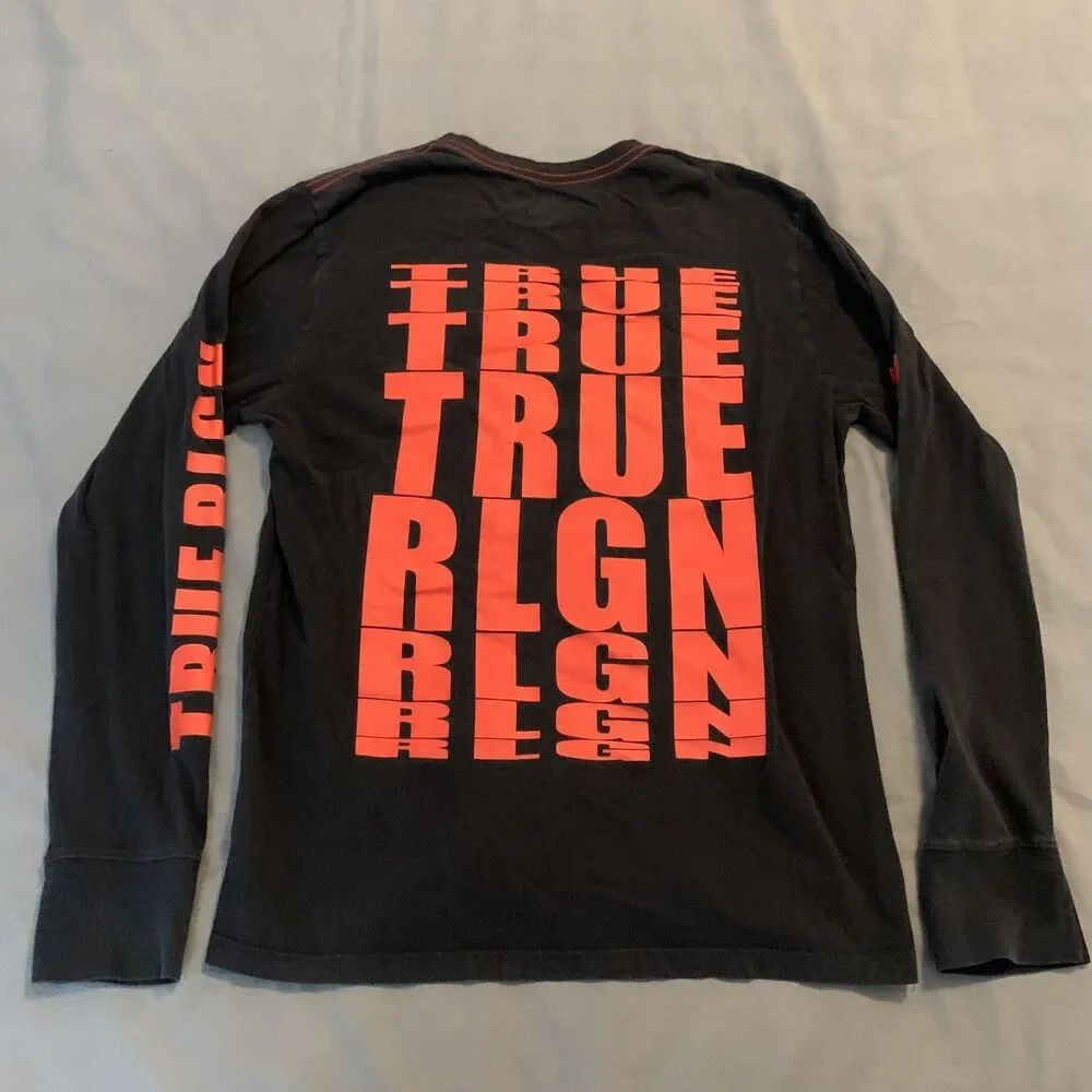 True Religion‎ Shirt Mens Small Black Long Sleeve True RLGN Logo Buddha Graphic
